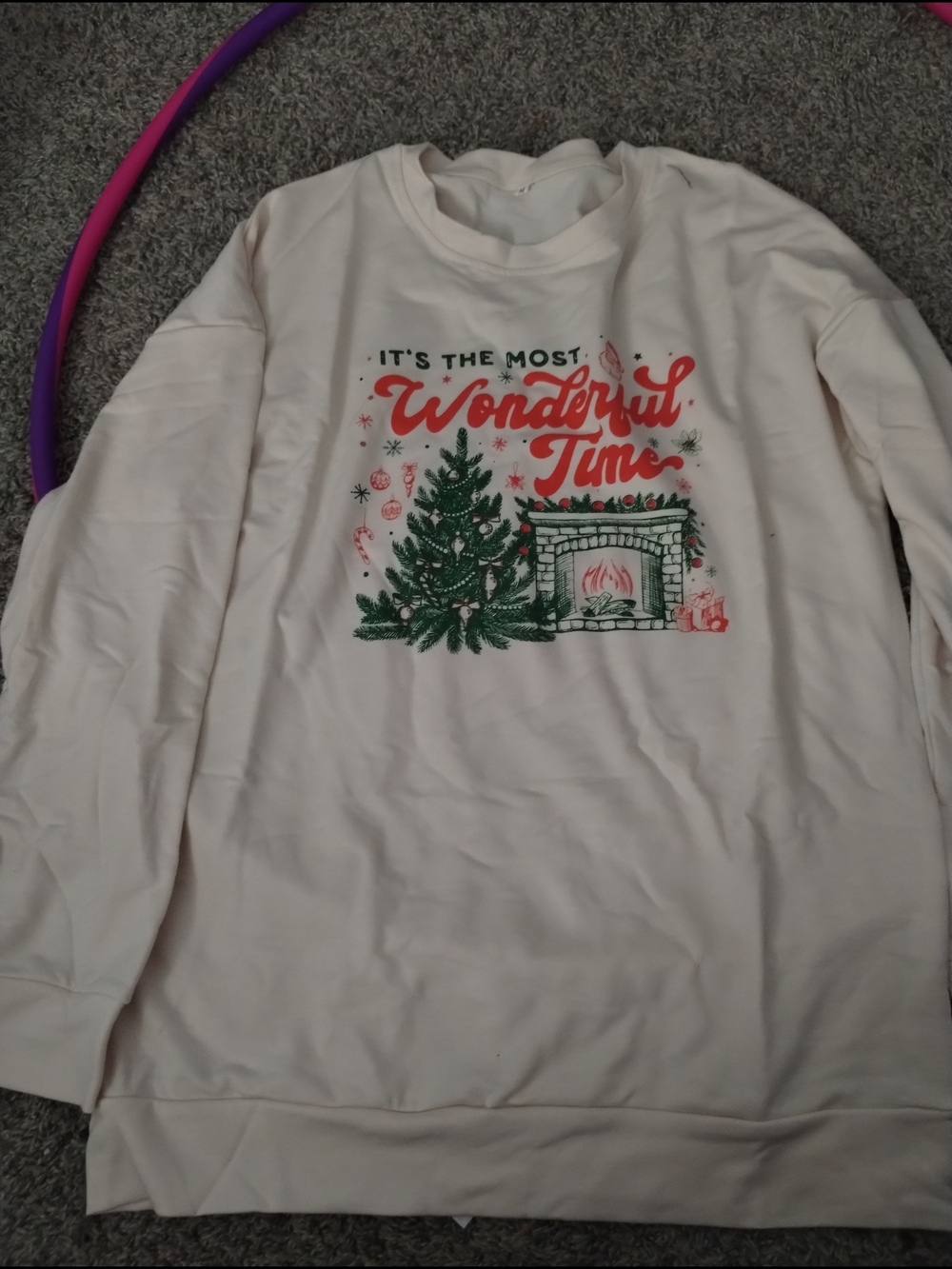 Women's Holiday Graphic Sweatshirt - Cream "Wonderful Time Of The Year" Size Med